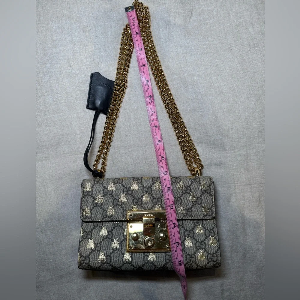 Gucci Padlock GG Supreme Bee Shoulder Bag Gold Chain Small Crossbody Rare - Picture 13 of 16